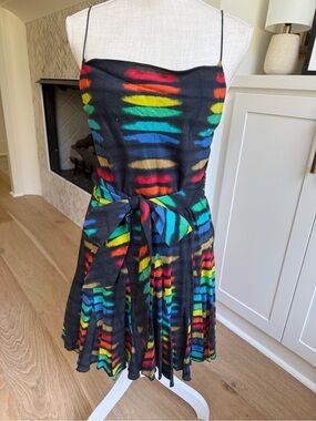 Alice + Olivia Black Mini Dress with Rainbow Stripes